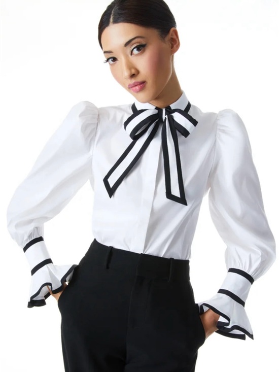 Alice + Olivia Tops - ALICE + OLIVIA SHAREN PUFF SLEEVE BOW TIE BLOUSE